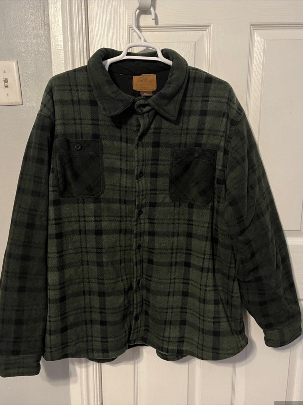 Mountain Ridge Dark Green Plaid Button-Up Sherpa Lined Fleece Shirt Jacket
